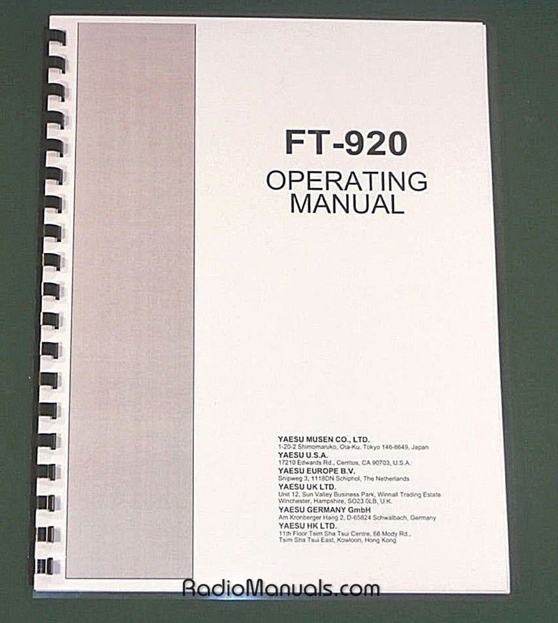 Yaesu FT-920 Operating Manual - Click Image to Close